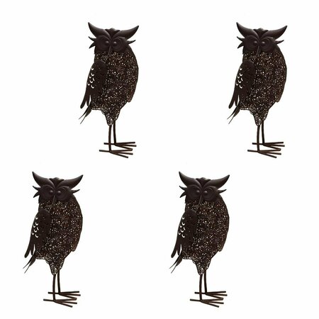 OAKLAND LIVING 16.7 in. Steel Garden Owl Metal Bird Sculpture Statue w/Solar Light & Ground Stake, Bronze, 4PK 650259-OWL-4-HB